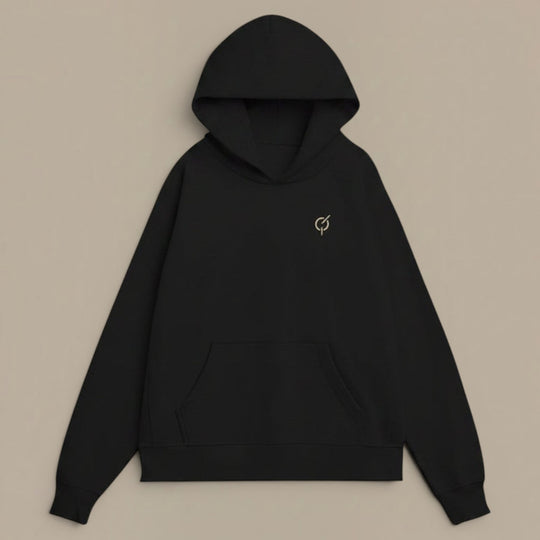 area 609 The Founders Hoodie in black heavyweight organic French terry cotton with a relaxed fit and cross-front hood.