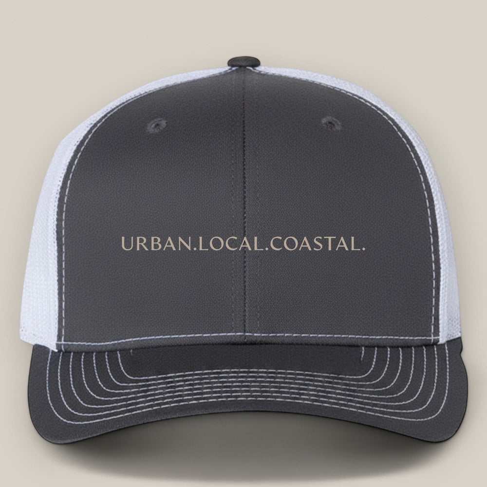 area 609 The Founders charcoal and white mesh snapback hat with a pre-curved contrast-stitched bill
