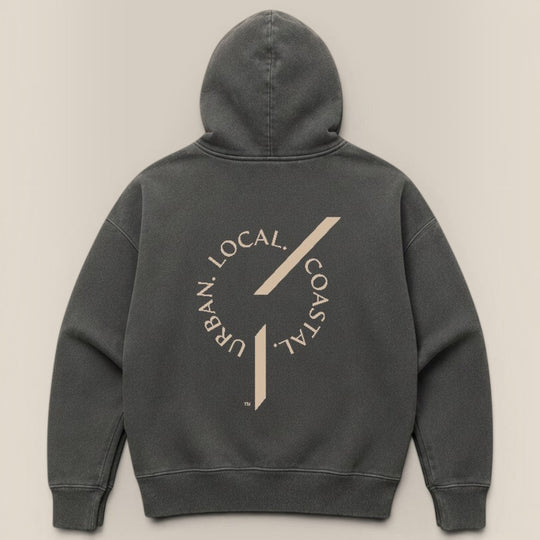 area 609 The Founders Hoodie in pigment black, a heavyweight cotton-blend fleece with a boxy fit and drop shoulders.