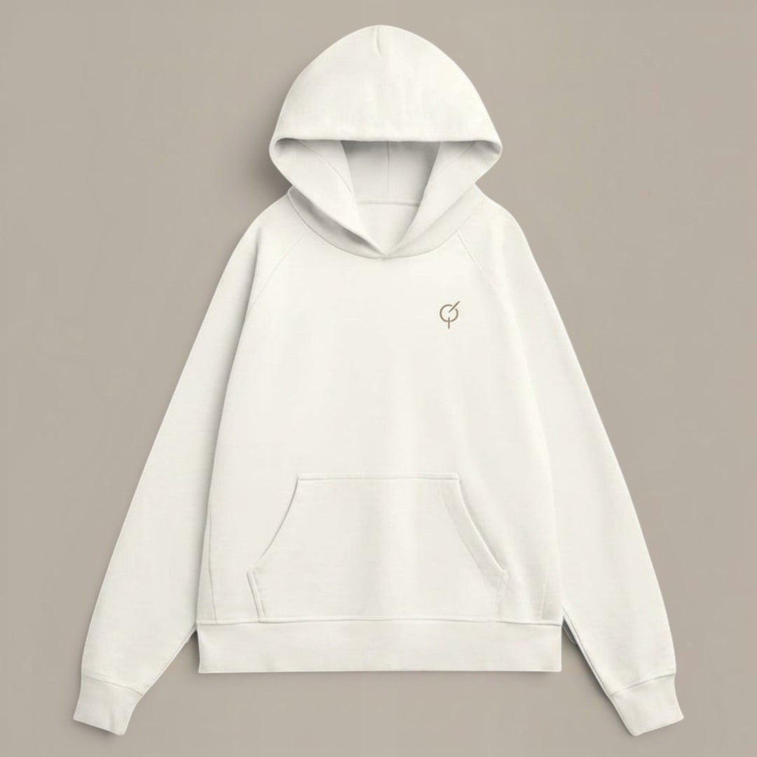 area 609 The Founders Hoodie in parchment organic French terry cotton with a relaxed fit and cross-front hood